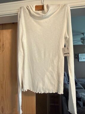 FP Movement by Free People Cream Ribbed Long-Sleeve Hooded Top